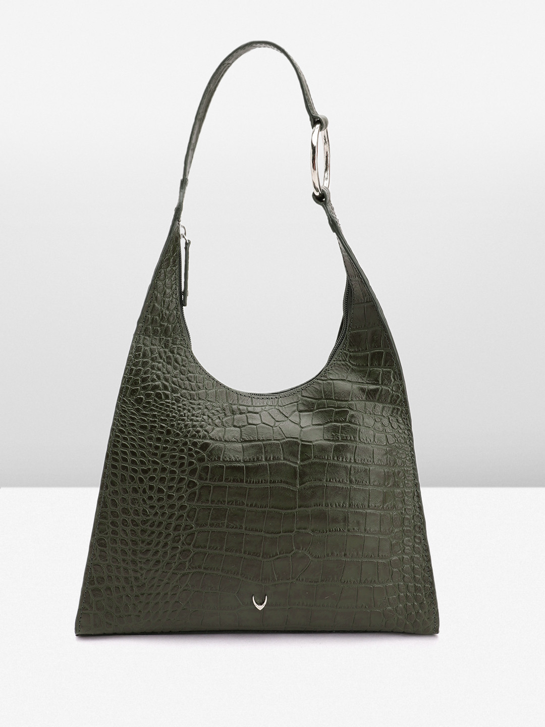 Hidesign Croc-Textured Leather Structured Baguette Bag