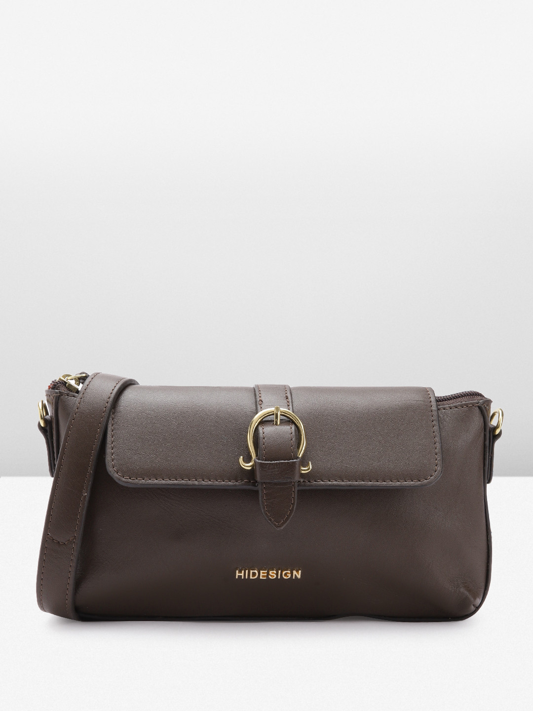 Hidesign Leather Structured Sling Bag with Buckle Detail