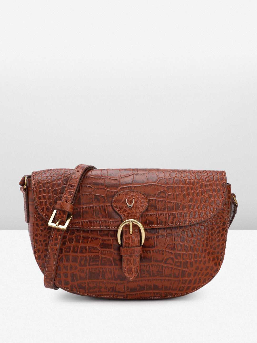 Hidesign Paula Animal Textured Buckle Detail Leather Water Resistant Structured Sling Bag