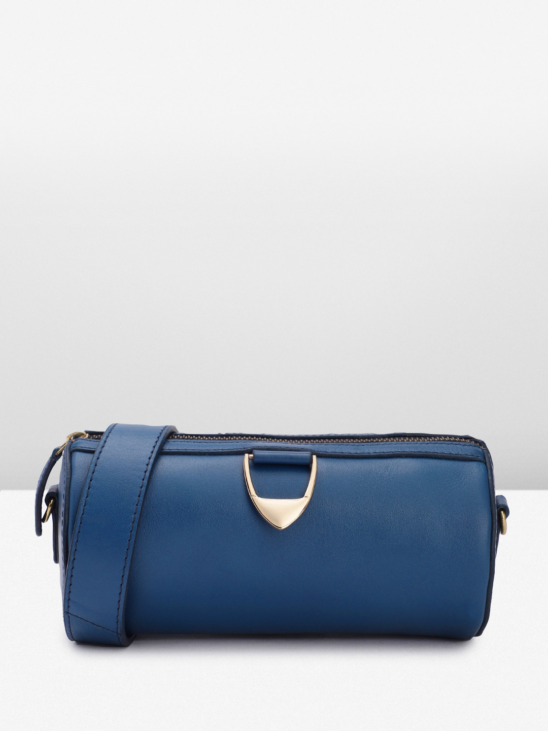 Hidesign Solid Leather Bowling Sling Bag With Brand Logo Buckle Detail