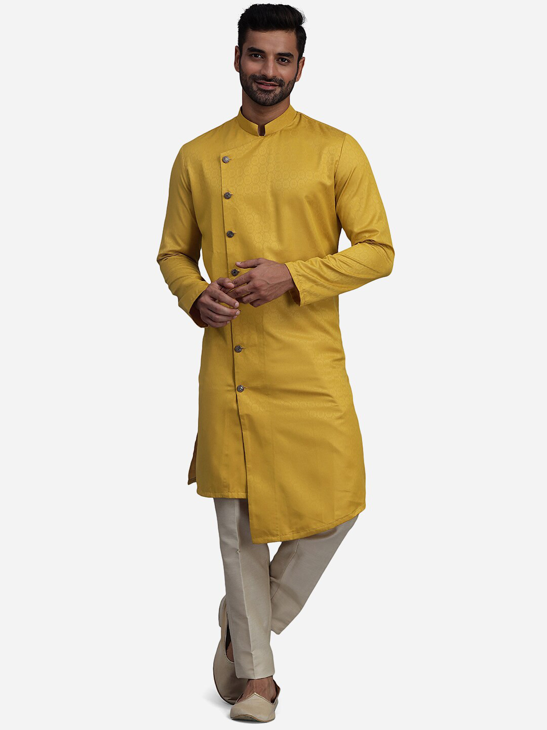 THE KURTA COMPANY Mandarin Collar Silk Self Design Kurta