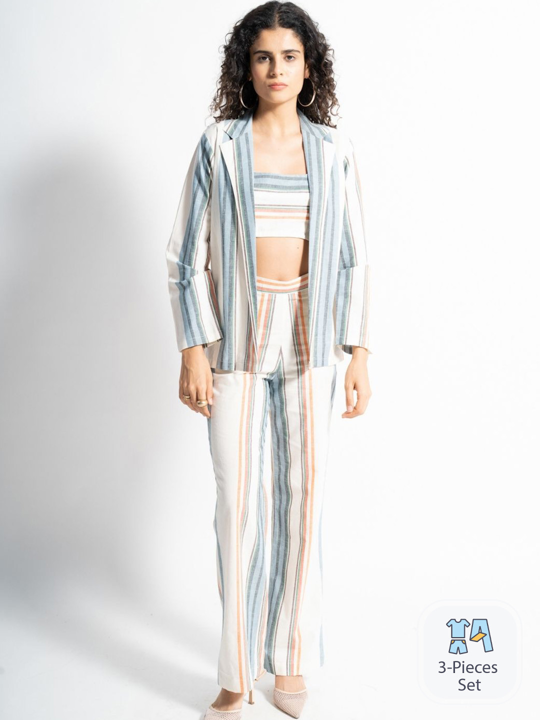 HEY MISSY Striped Top & Jacket With Straight Trousers
