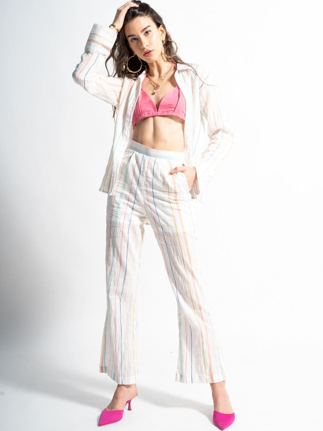 HEY MISSY Striped Linen Shirt With Straight Trousers