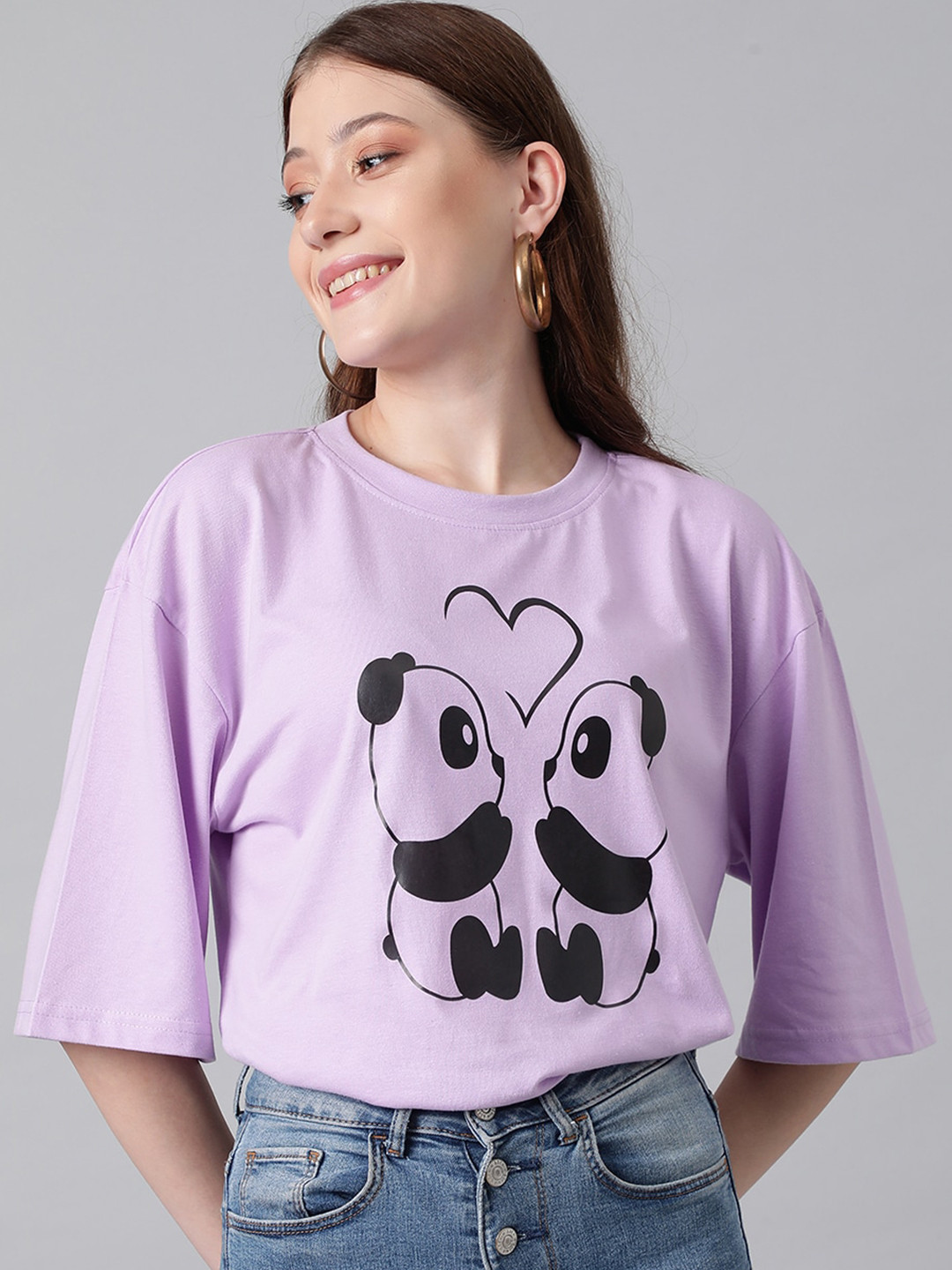 Kotty Graphic Printed Drop-Shoulder Sleeves Oversized T-shirt
