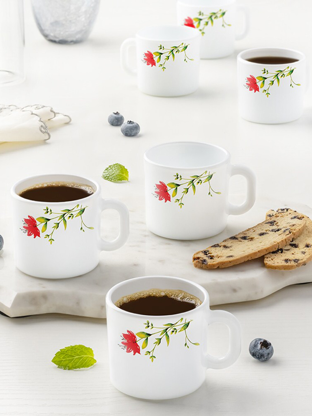 Larah by BOROSIL Shivaay Name Personalised Red Floral Opalware Microwave Safe 6 Piece Mugs-100ml