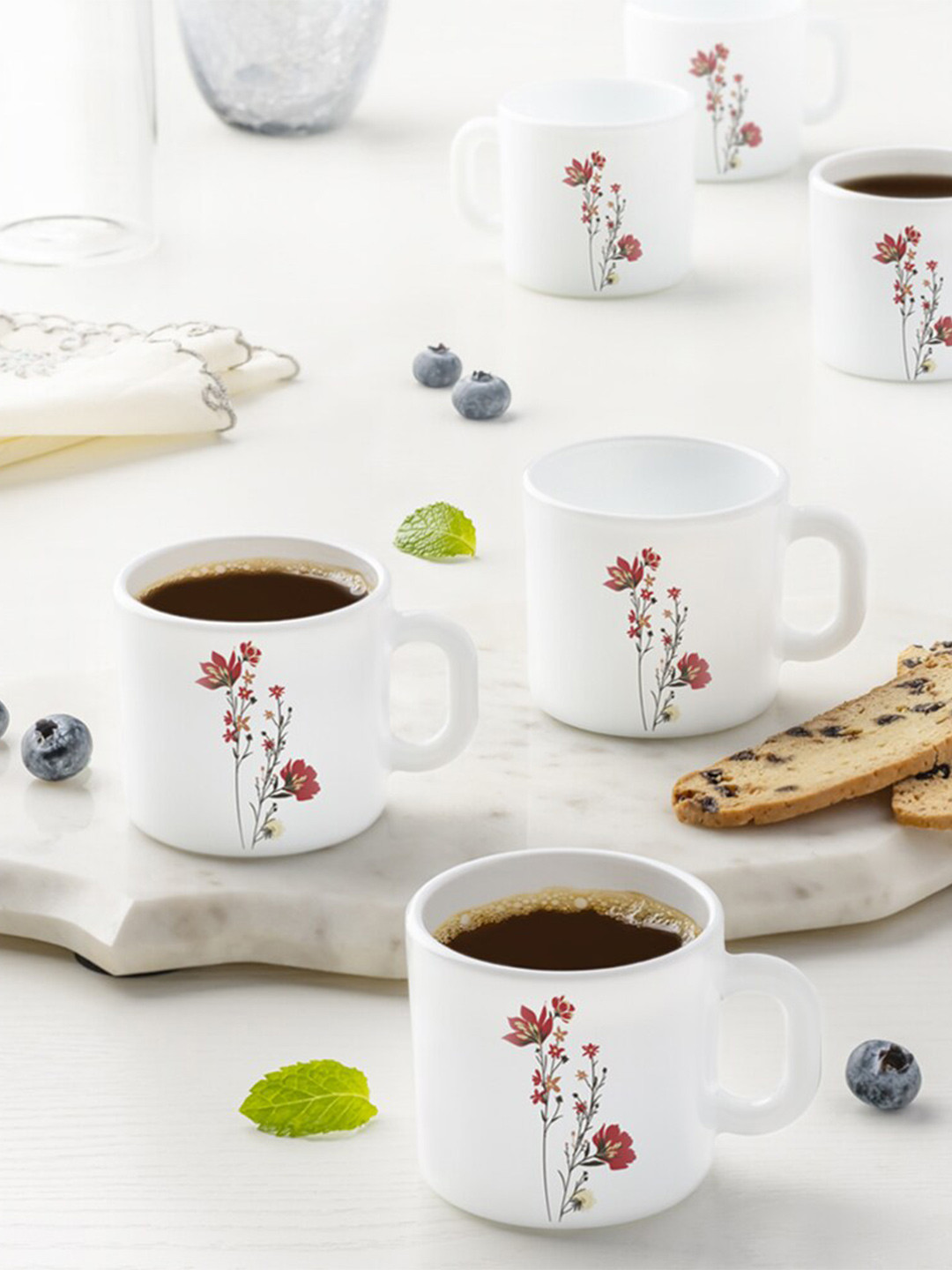 Larah by BOROSIL Devansh Name Personalised Red Floral Opalware Microwave Safe 6 Piece Mugs-100ml