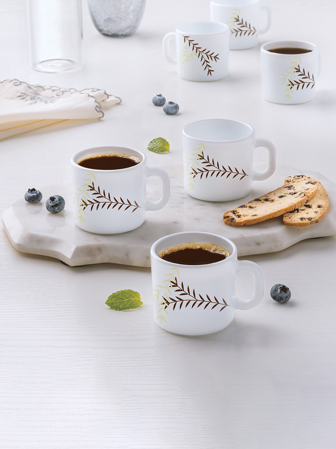 Larah by BOROSIL Brown Leaf Opalware Microwave Safe 6 Piece Mug-100ml