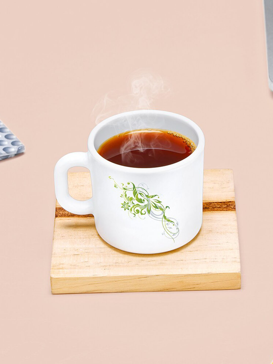 Larah by BOROSIL Rahul Name Personalised Green Floral Opalware Microwave Safe 6 Piece Mugs-180ml