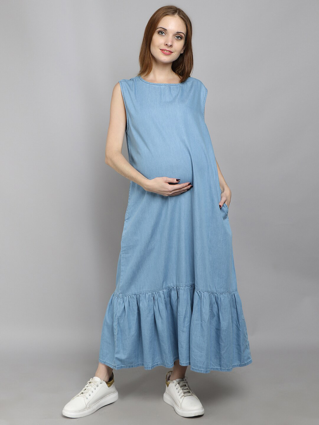 VYN Denim Maternity Maxi Dress