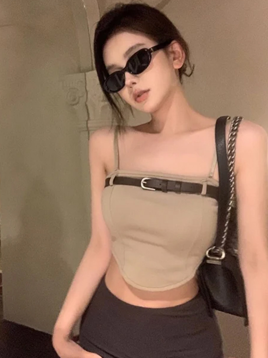 StyleAsh Strapless Tube Belted Top