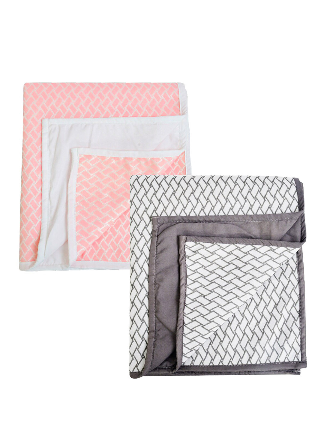 Adbeni Kids Pink & Grey 2 Pieces Printed Waterproof Mattress Protector