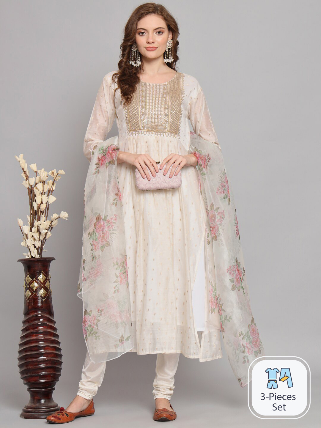 PPTOSS Ethnic Woven Design Sequinned A-Line Kurta With Leggings & Dupatta