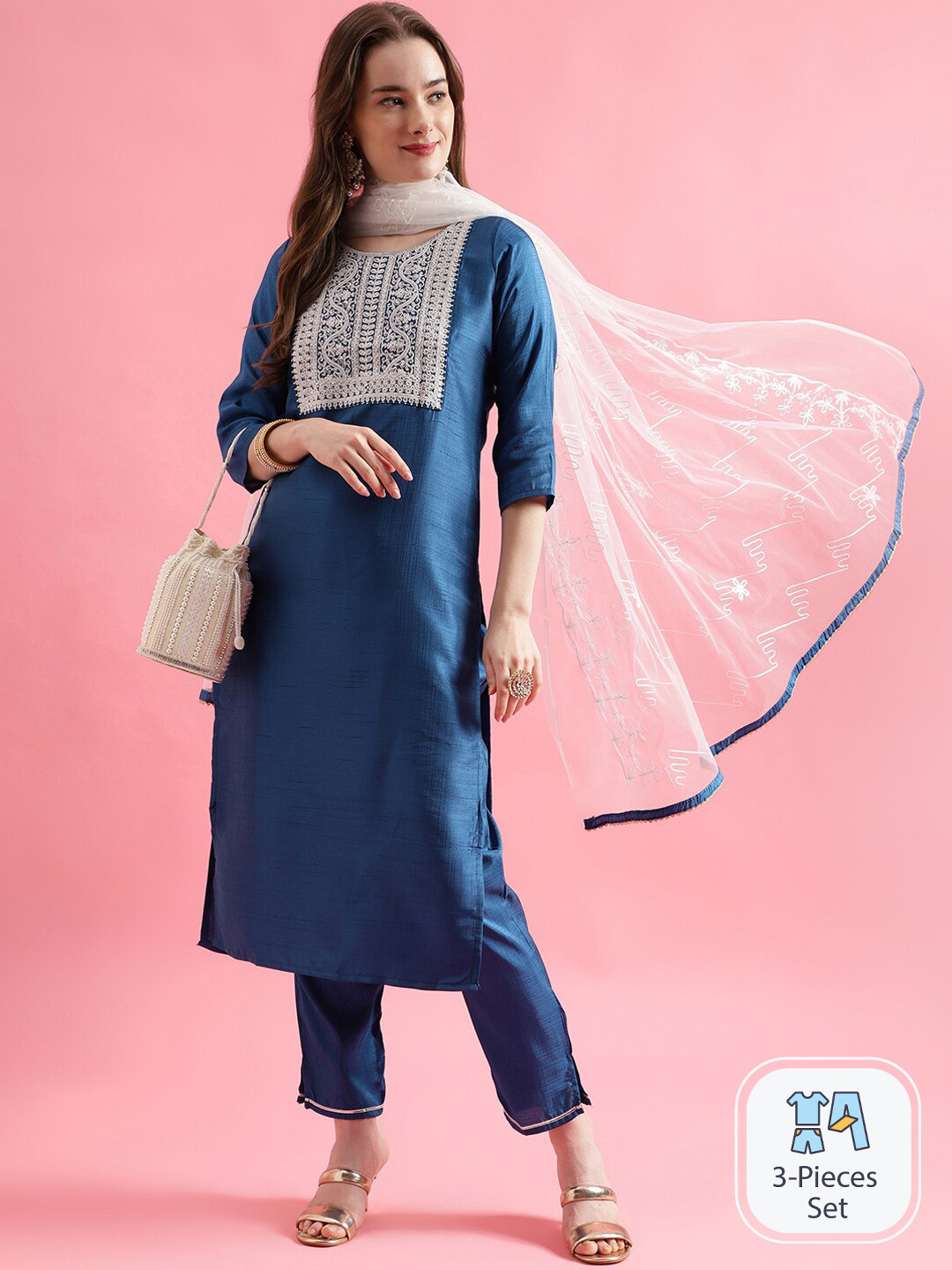 PPTOSS Embroidered Regular Kurta With Trousers & Dupatta