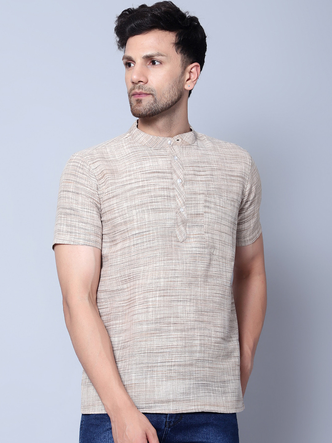 Latest Chikan Garments Band Collar Short Sleeves Straight Kurta