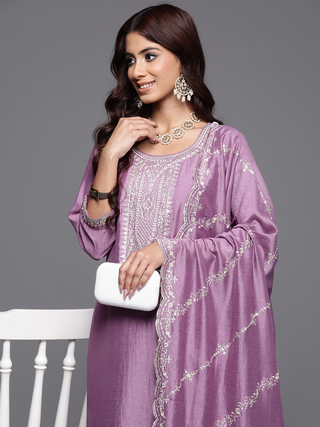 Indo Era Floral Embroidered Regular Sequinned Kurta With Trousers & Dupatta - Kurta Sets for Women 24809822 | Myntra