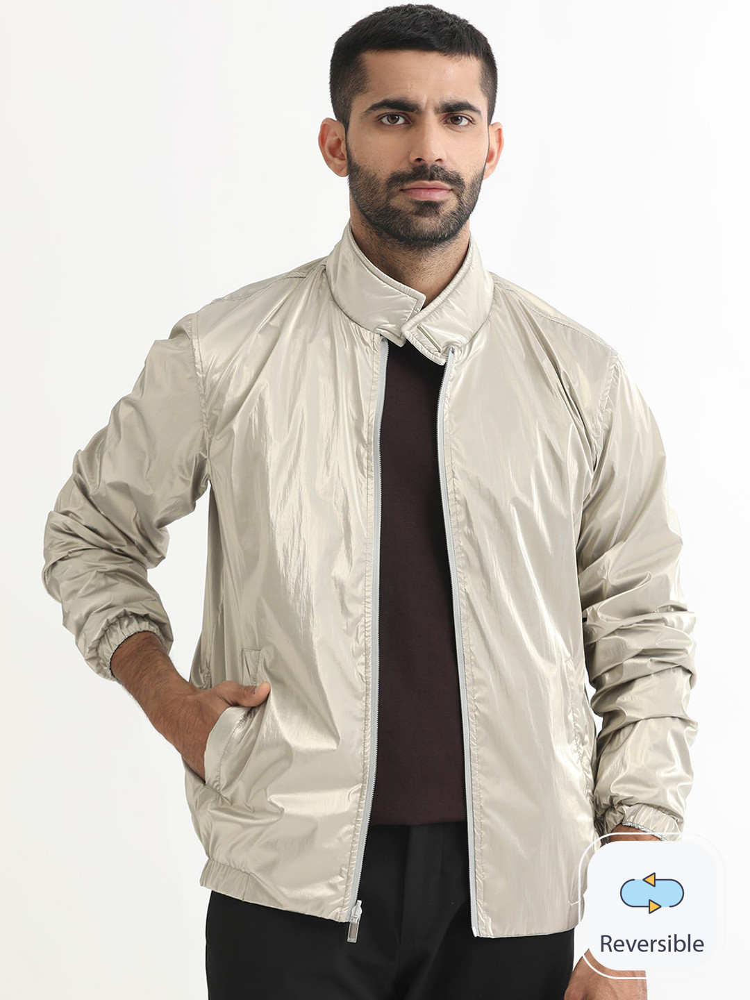 RARE RABBIT Men Adler Tailored Fit Stand Collar Reversible Jacket