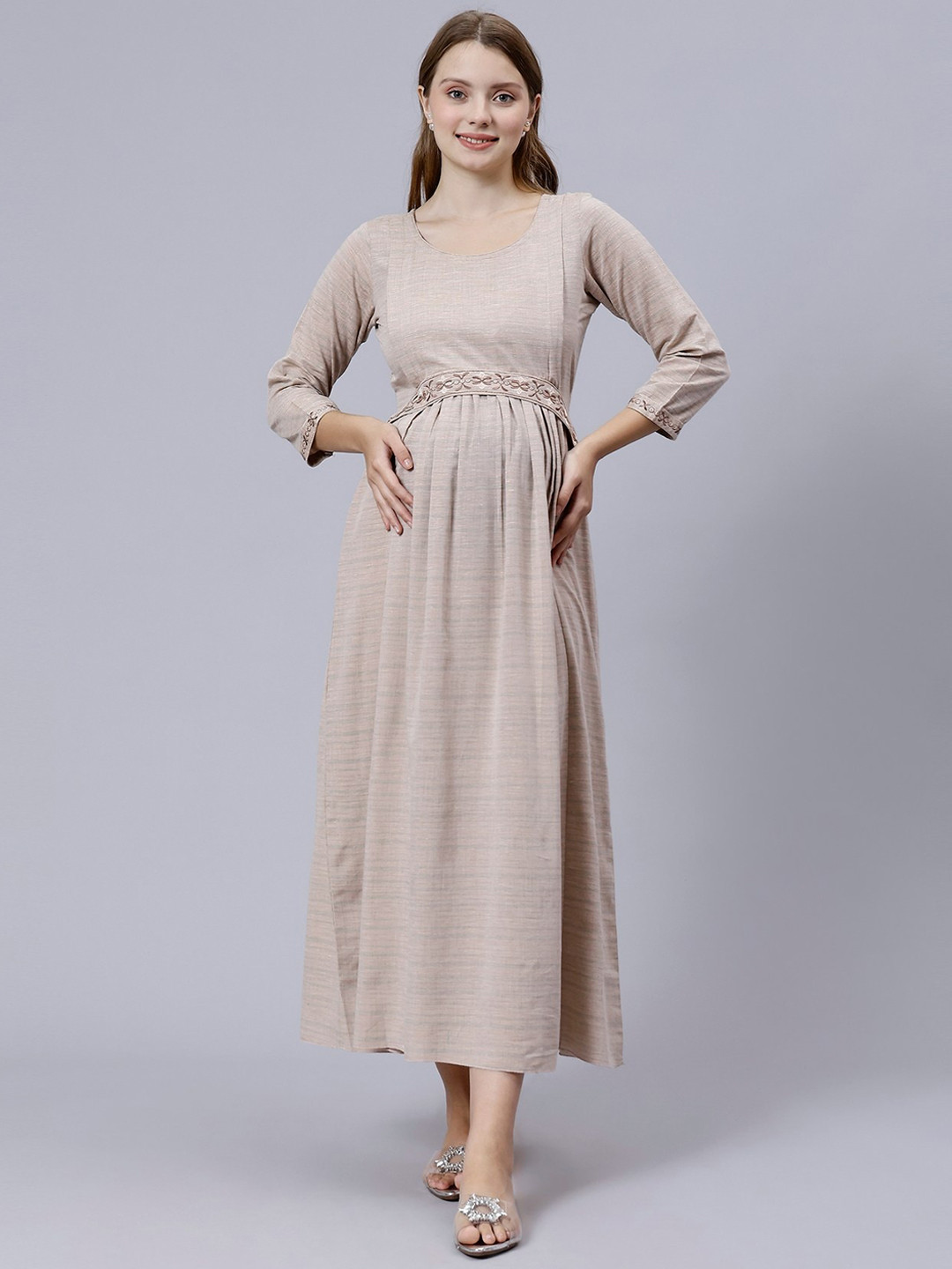 DUMMY SHAPE Round Neck Pure Cotton Maternity Fit & Flare Dress