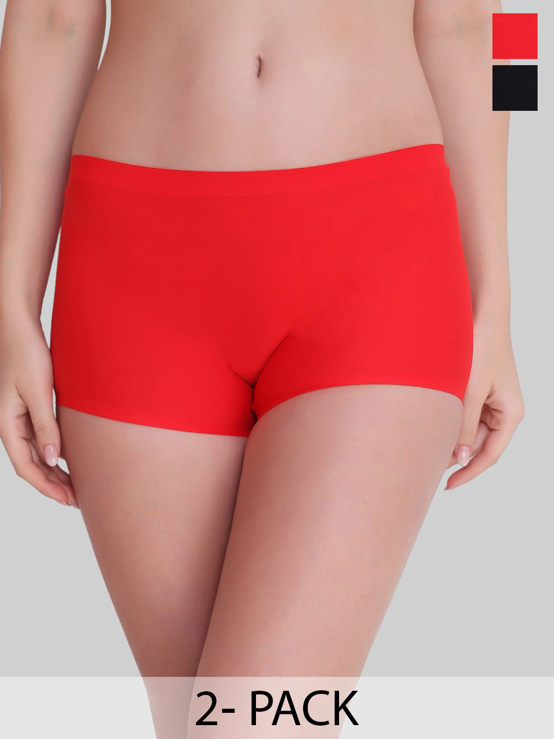 PLUMBURY Pack Of 2 Mid-Rise Seamless Boy Shorts Breif With Anti Microbial