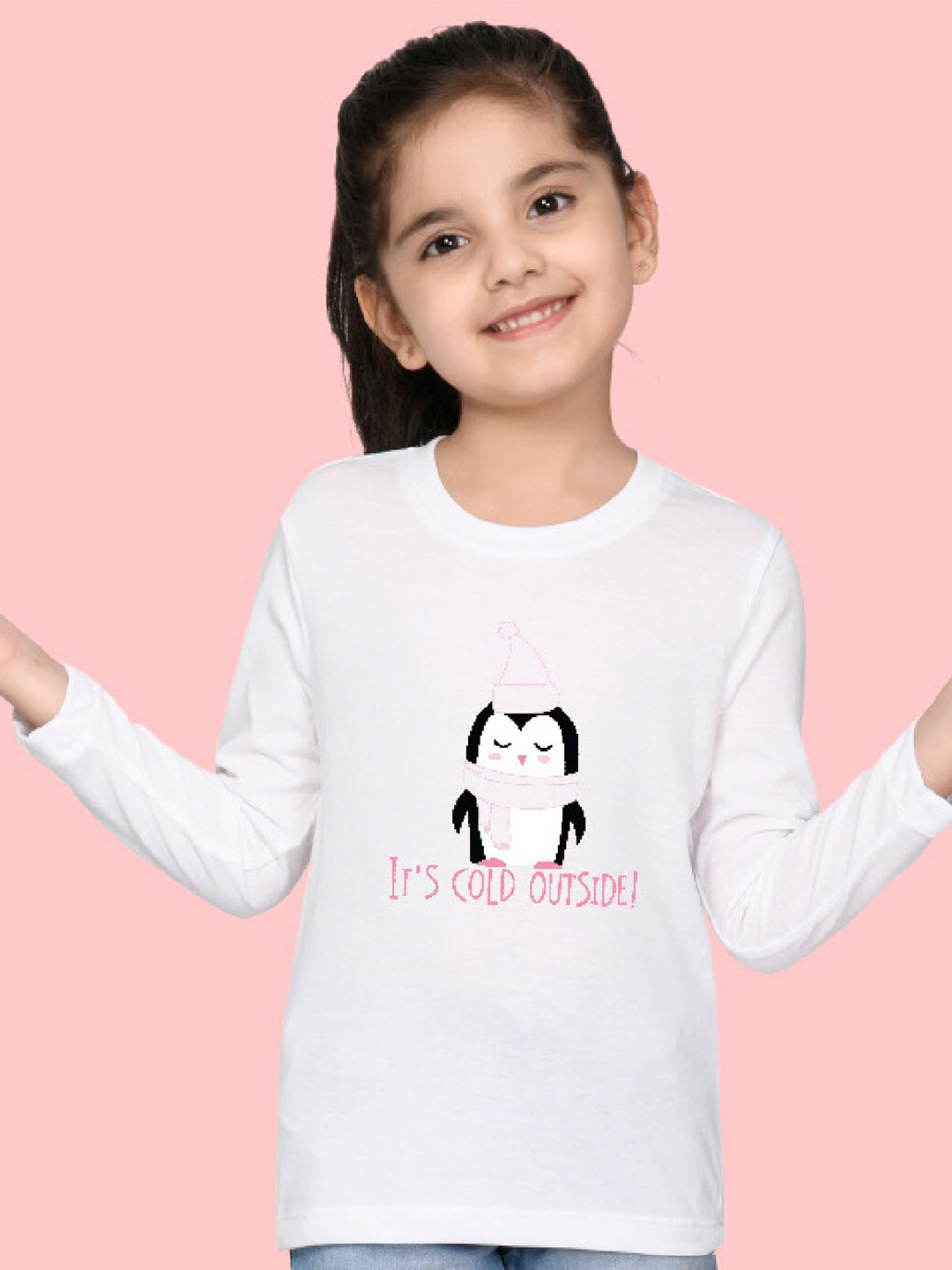 NUSYL Girls Penguin Printed Full Sleeves T-shirt