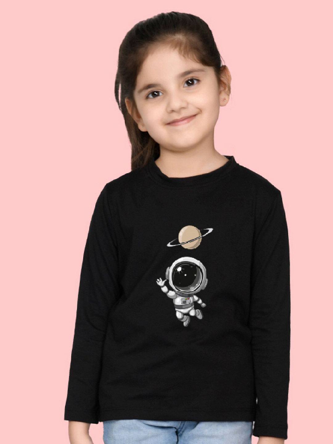 NUSYL Girls Astronaut Printed Full Sleeves T-shirt