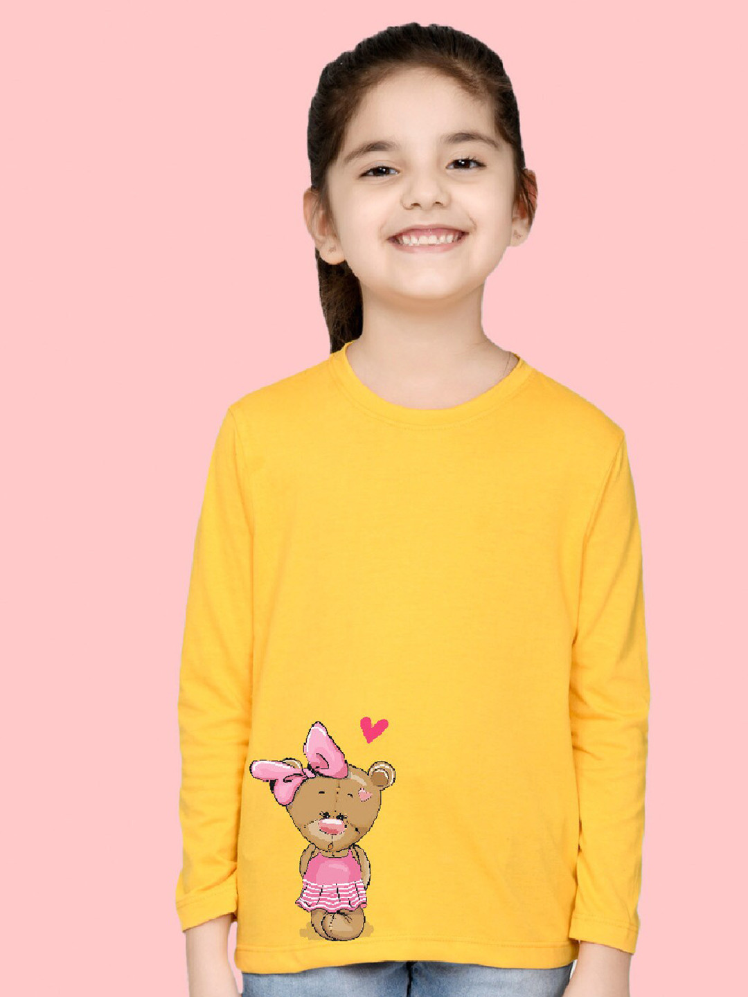 NUSYL Girls Teddy Bear Printed Long Sleeves T-Shirt