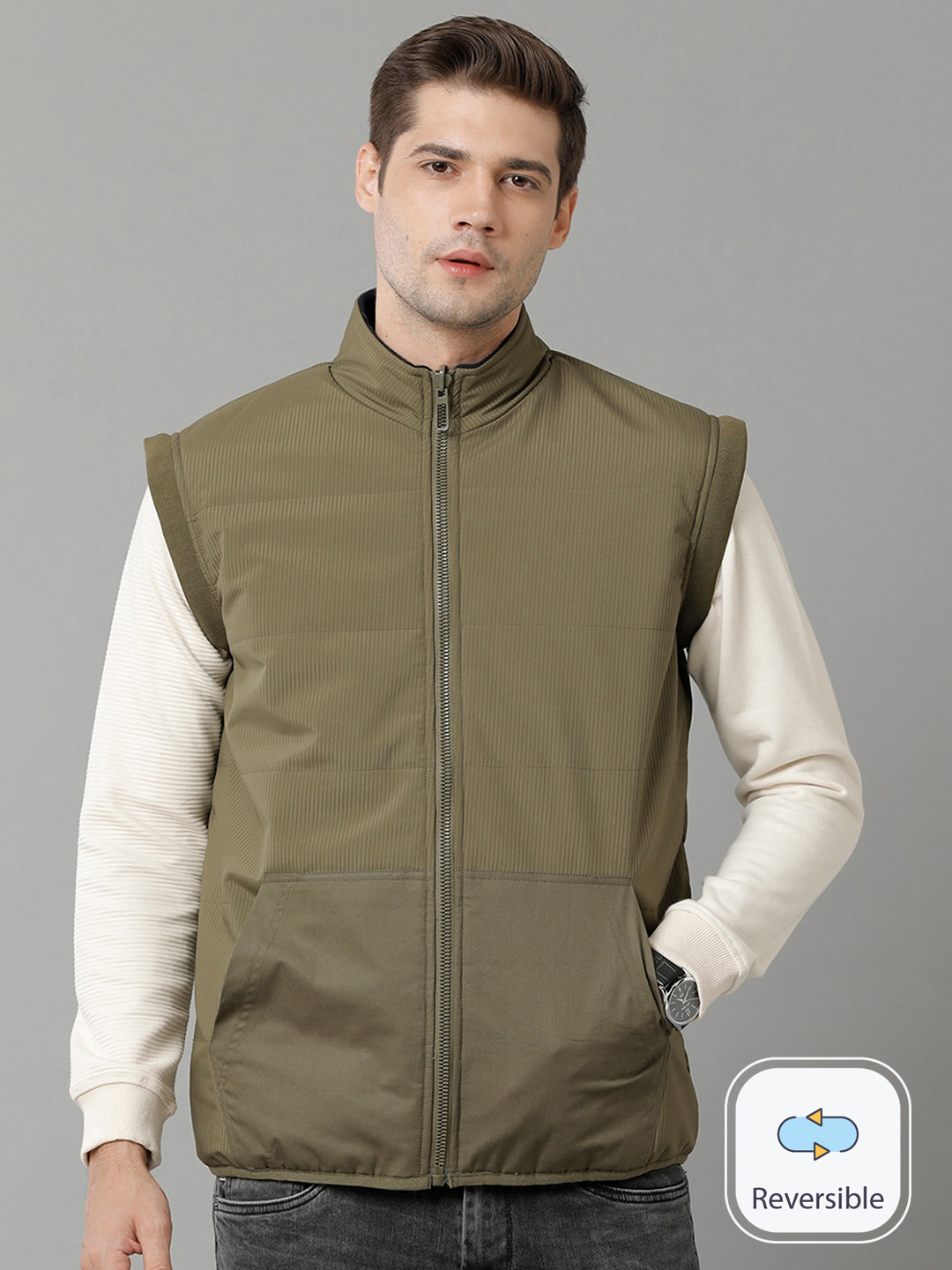 Voi Jeans Stand Collar Reversible Padded Jacket