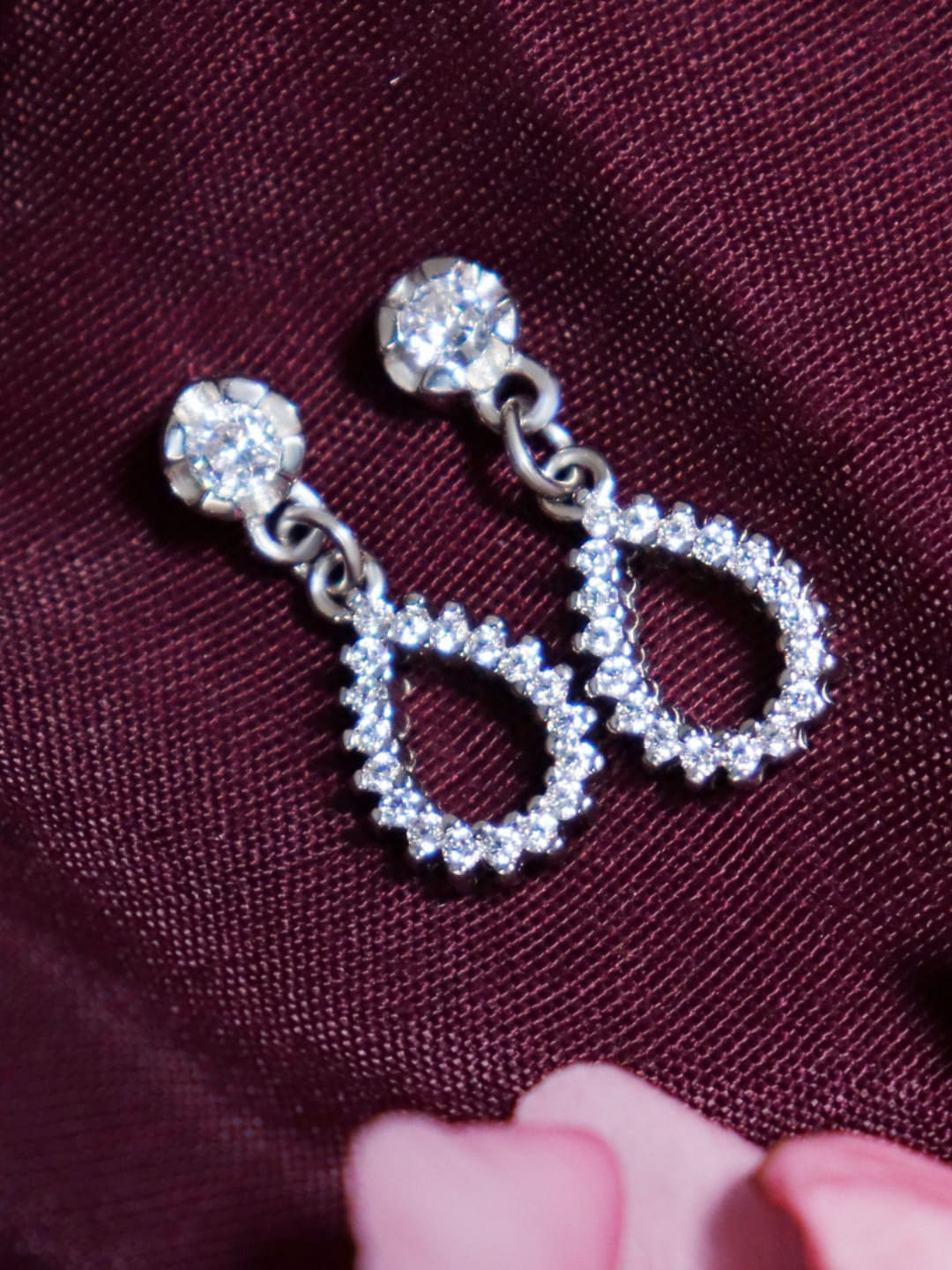 Zarkan SSterling Silver Rhodium-Plated American Diamond Drop Earrings