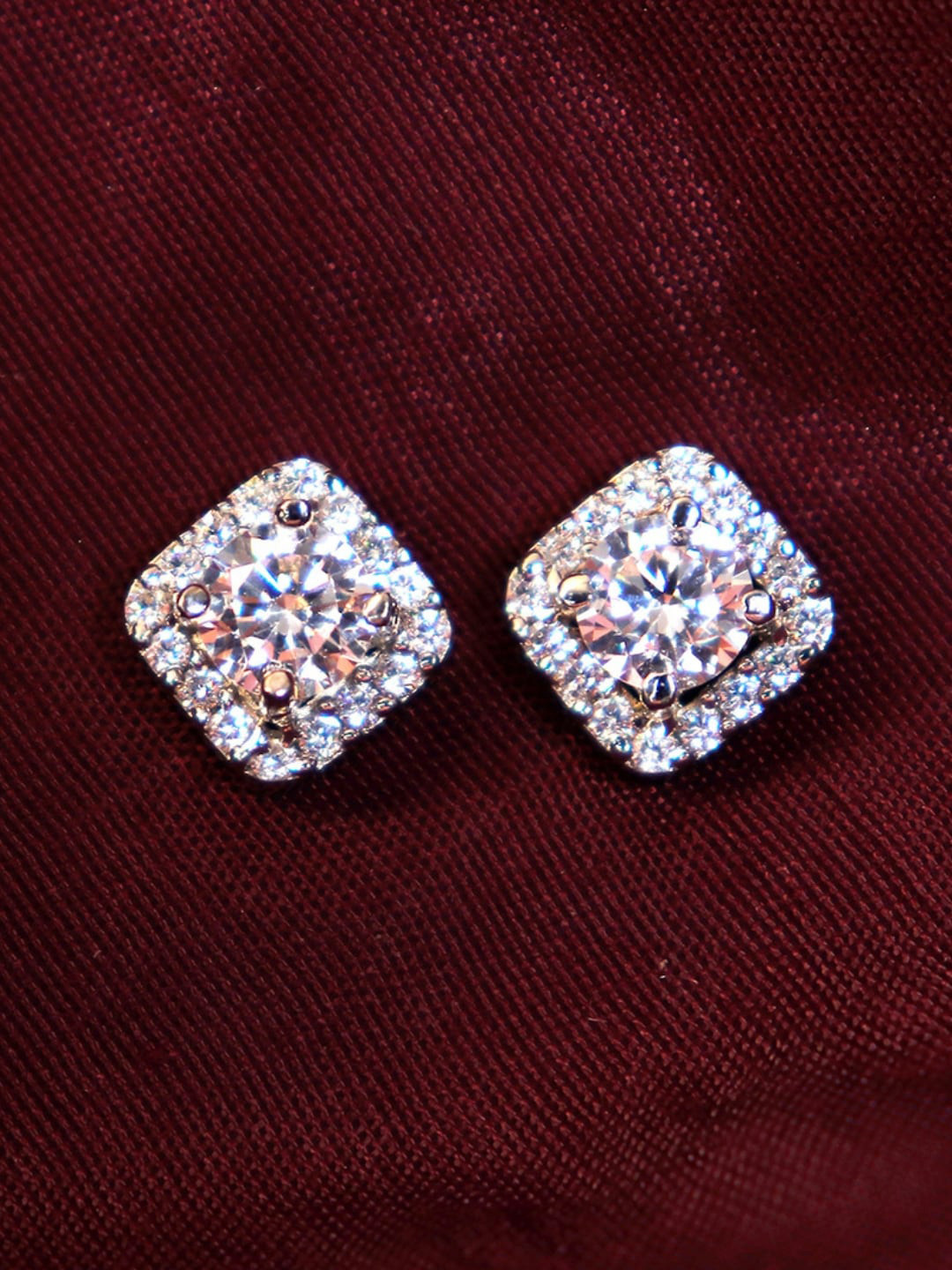 Zarkan Rhodium-Plated American Diamond 925 Sterling Silver Stud Earrings