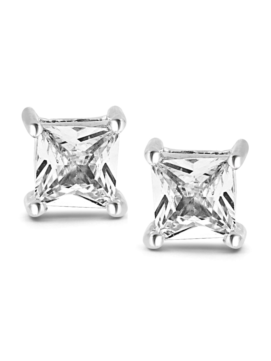 Zarkan Sterling Silver Stone-Studded Ice Cube Shaped Stud Earrings