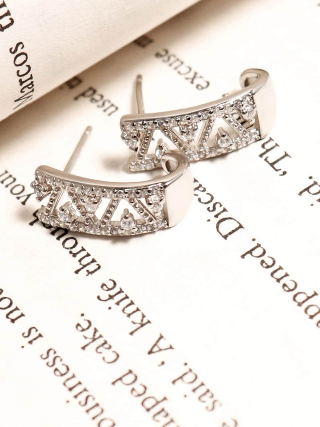 Zarkan  Sterling Silver American Diamond Contemporary Ear Cuff Earrings