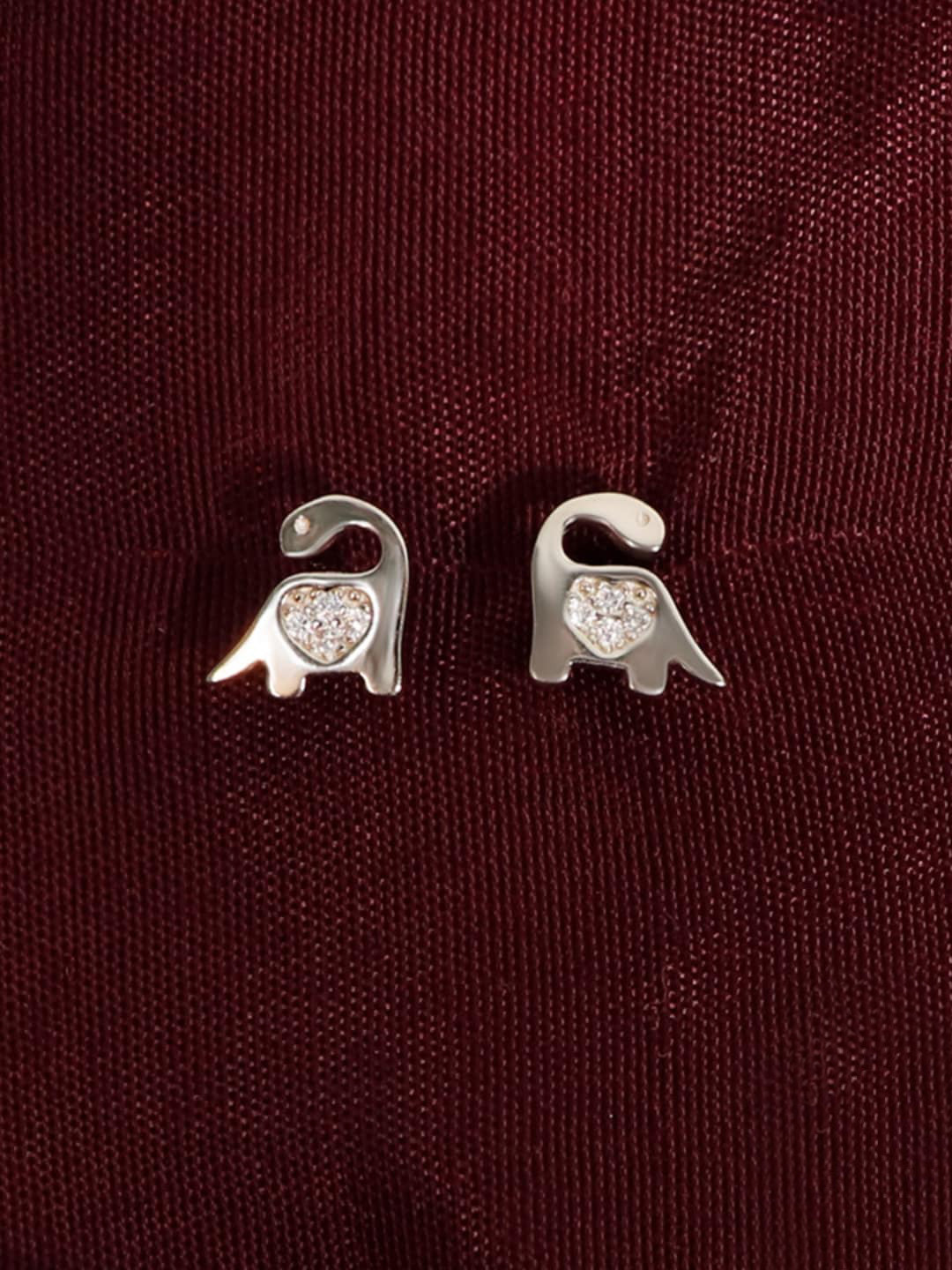 Zarkan 925 Sterling Silver Dino Heart AD Studs Earrings