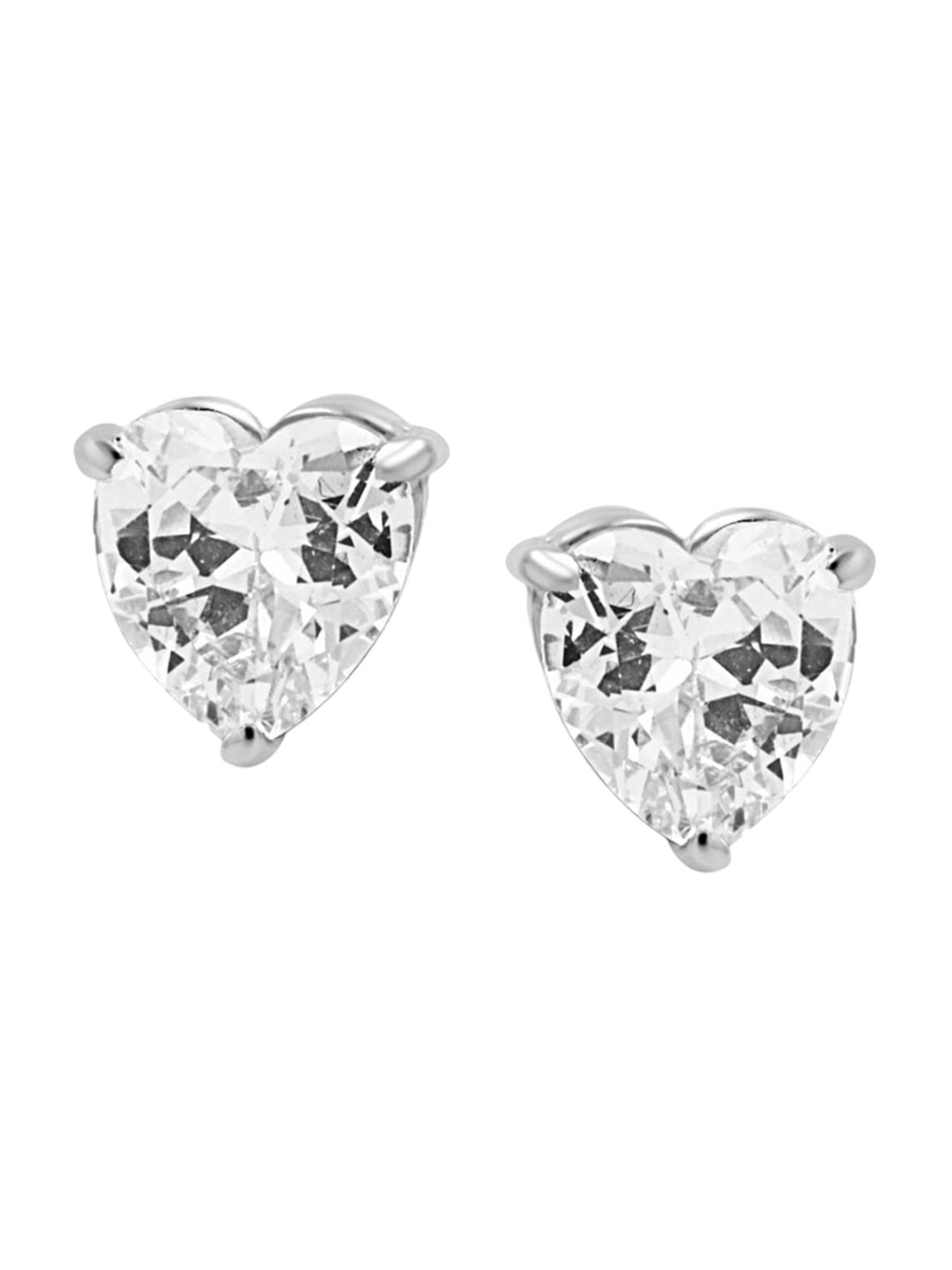 Zarkan Sterling Silver Stone-Studded Heart Shaped Stud Earrings