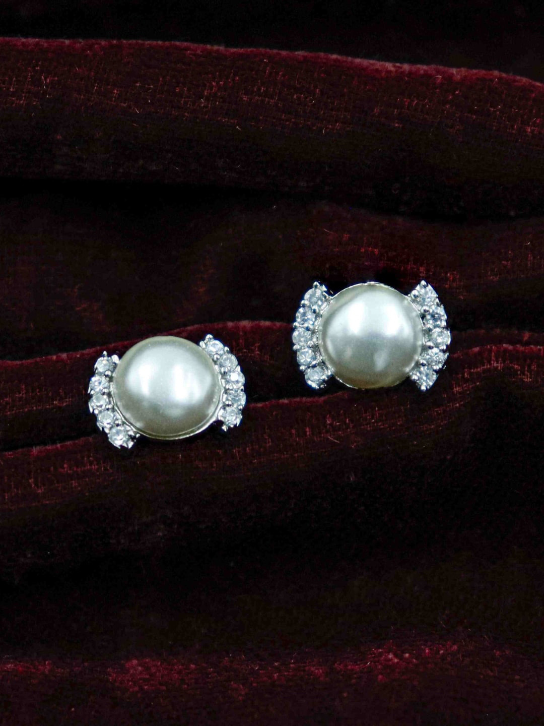 Zarkan Sterling Silver Rhodium Plated American Diamond Studded Stud Earrings