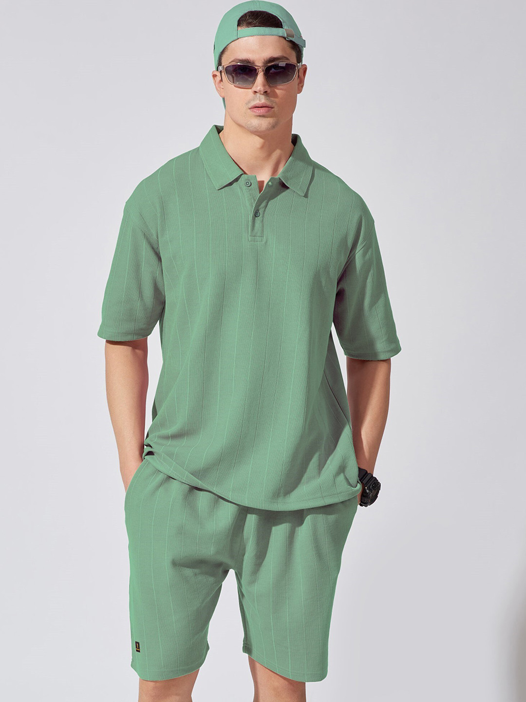 Maniac Striped Polo Collar Pure Cotton T-shirt And Shorts