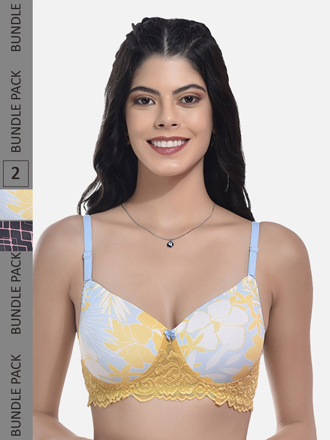 StyFun Pack Of 2 Geometric Printed Full Coverage All Day Comfort Cotton T-Shirt Bra