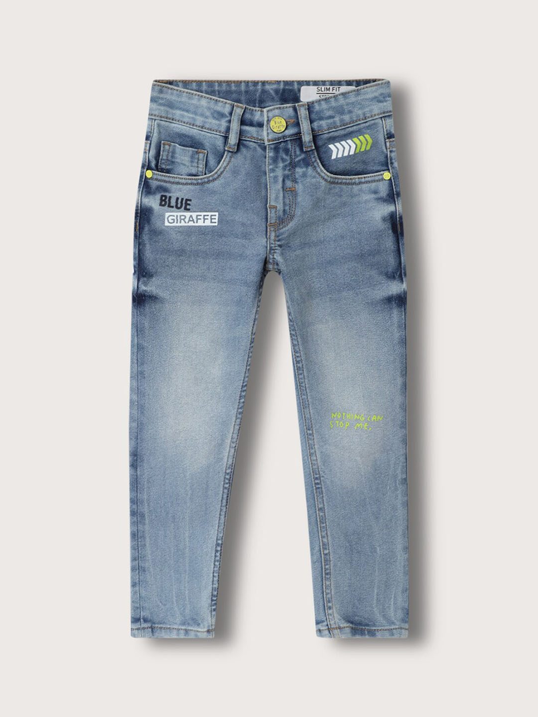 Blue Giraffe Boys Printed Slim Fit Clean Look Heavy Fade Stretchable Jeans