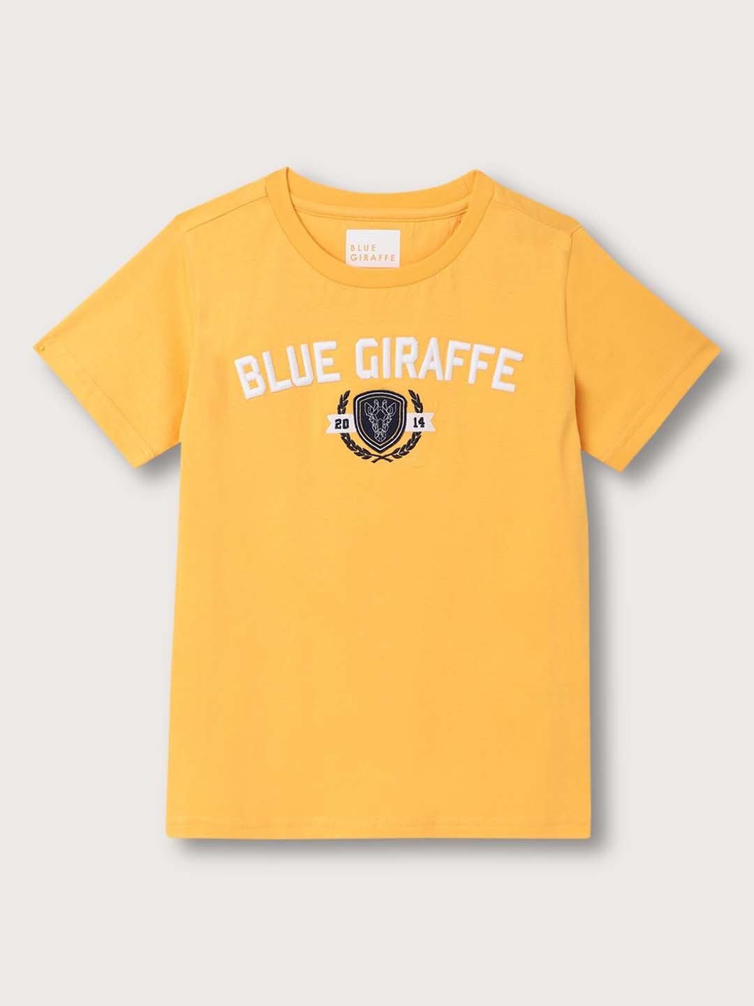 Blue Giraffe Boys Yellow Typography Printed Round Neck Short Sleeve Cotton T-shirt