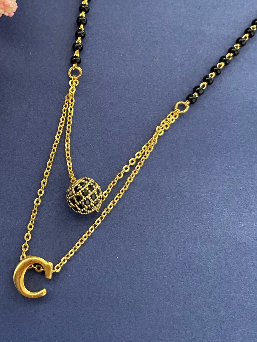 Digital Dress Room Gold-Plated AD-Studded C-Alphabet Centre Piece Layered Mangalsutra