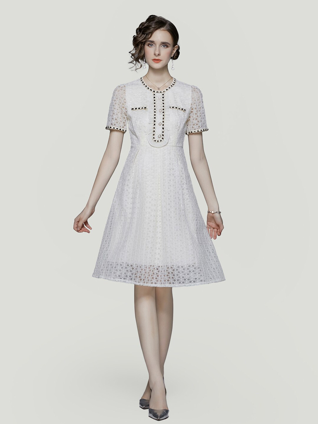 JC Collection Self Deign Embellished A-Line Dress