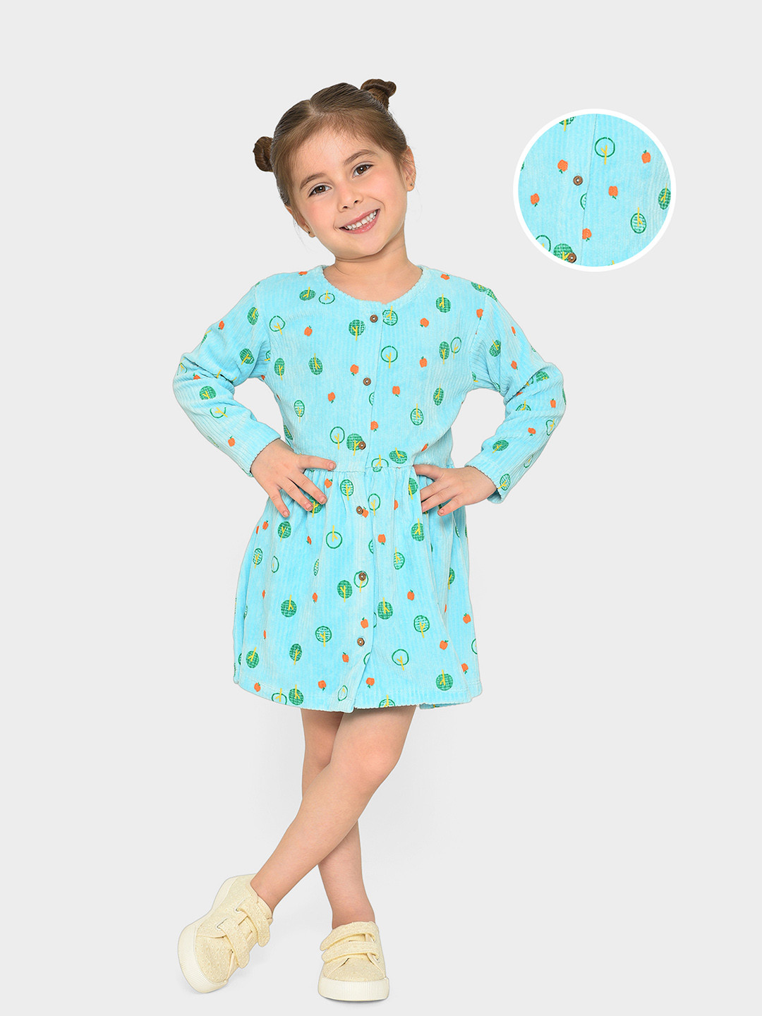 MiArcus Infants Girls Conversational Printed Corduroy Fit & Flare Dress