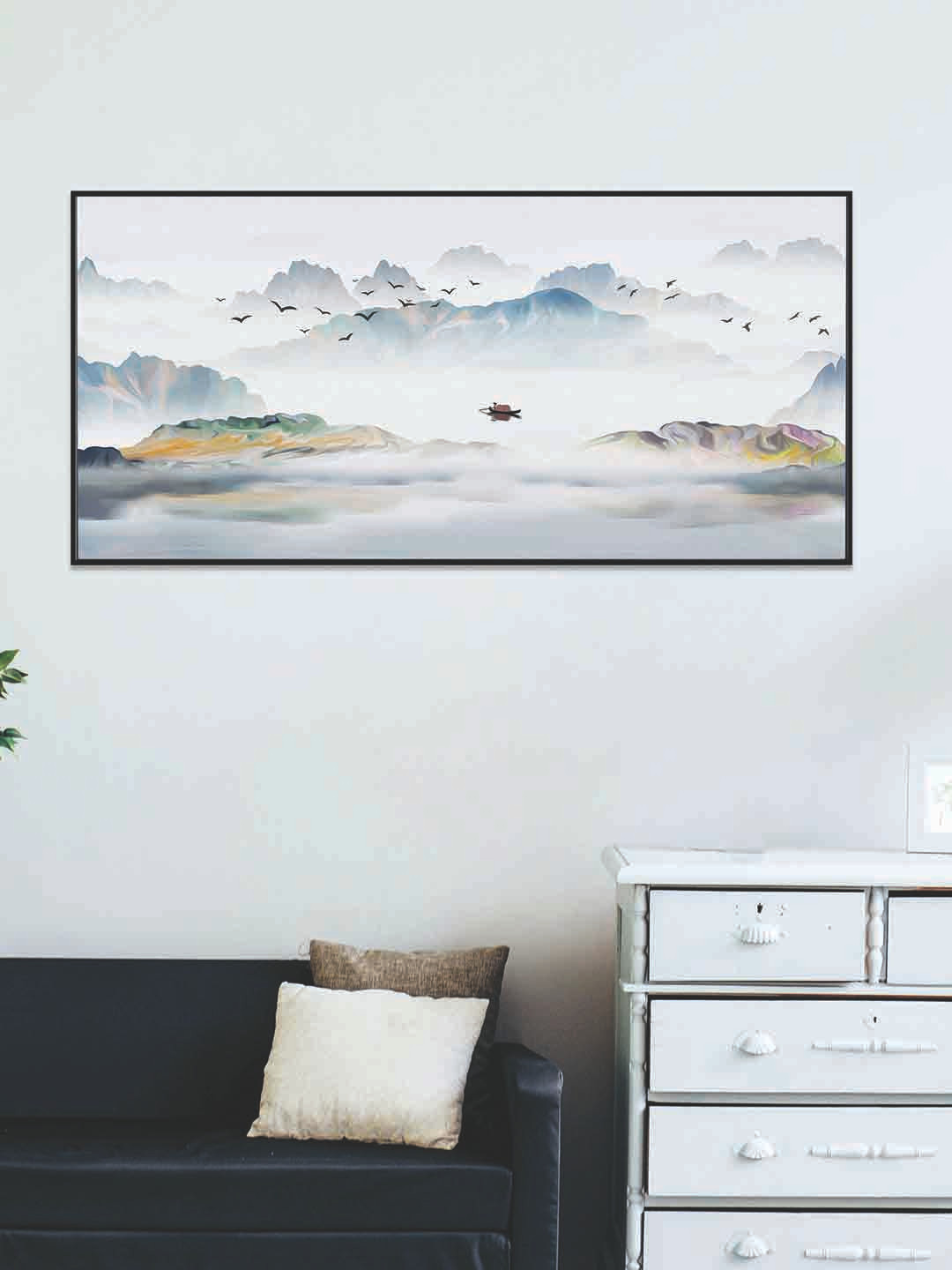 Art Street Mountain With Cloud Canvas Wall Rectangle Paintings Wall Art - 46 x 22 In