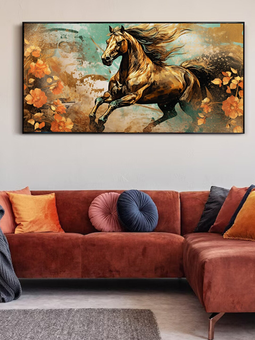 Art Street Runnig Horse Canvas Wall Rectangle Paintings Wall Art -22 x 46 In