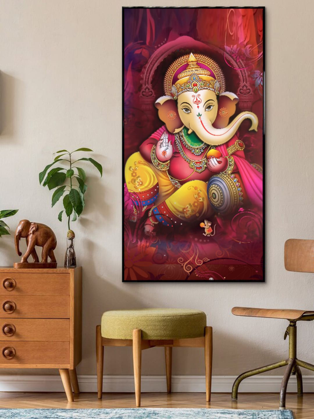 Art Street Black & Yellow Bvaastu Ganesha Printed Canvas Wall Art