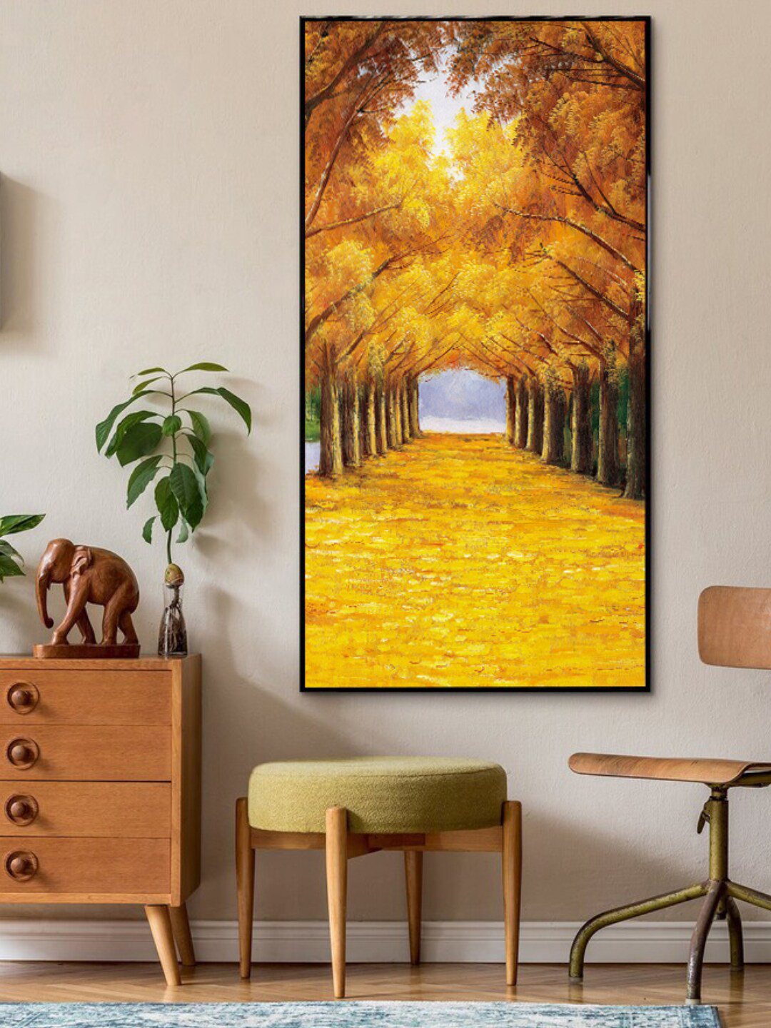 Art Street Autumn Tree Canvas Wall Rectangle Paintings Wall Art - 46 x 22 In