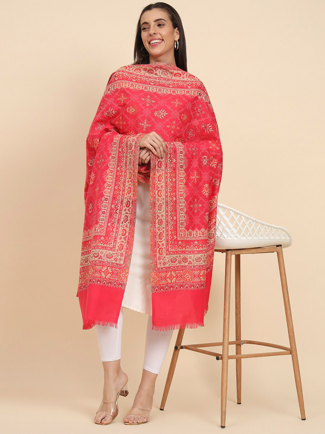 Pashmoda Jamawar Ethnic Motifs Woven Design Shawl
