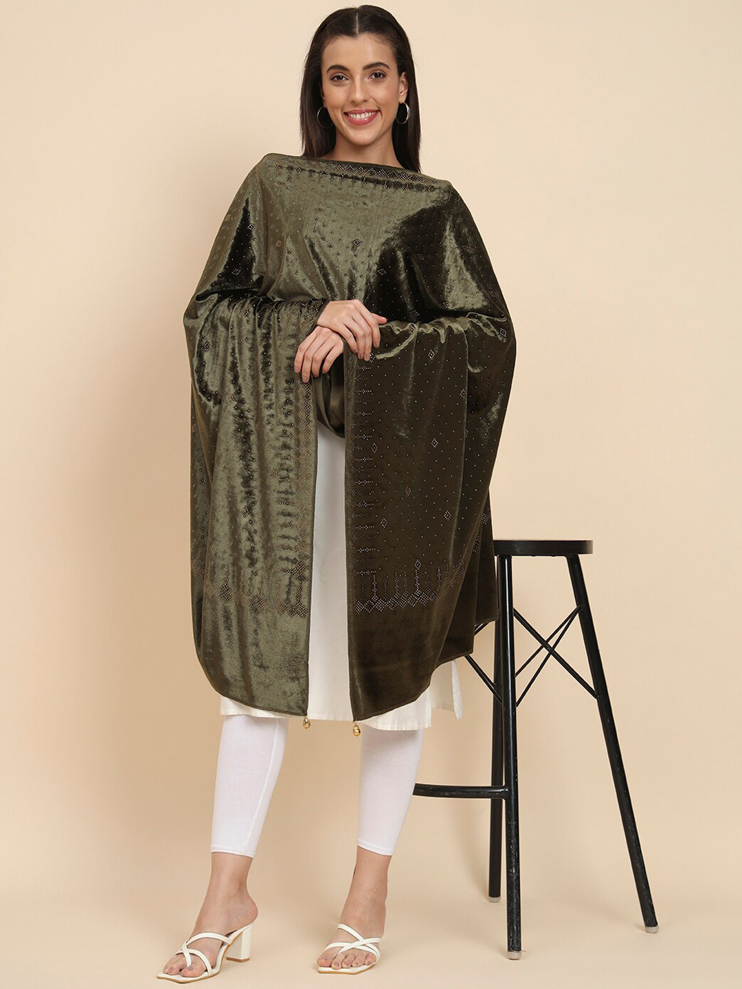 Pashmoda Embellished Velvet Beads & Stones Shawl