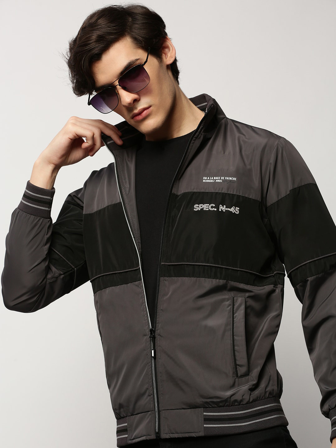 SHOWOFF Colourblocked Mock Collar Windcheater Taslon Bomber Jacket