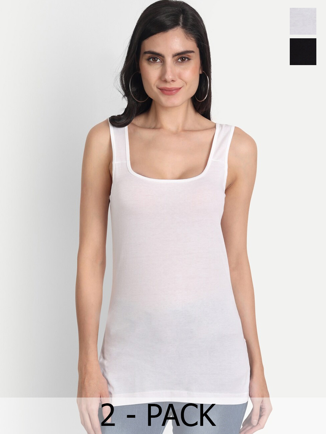 Aimly Pack Of 2 Non Padded Cotton Long Camisole