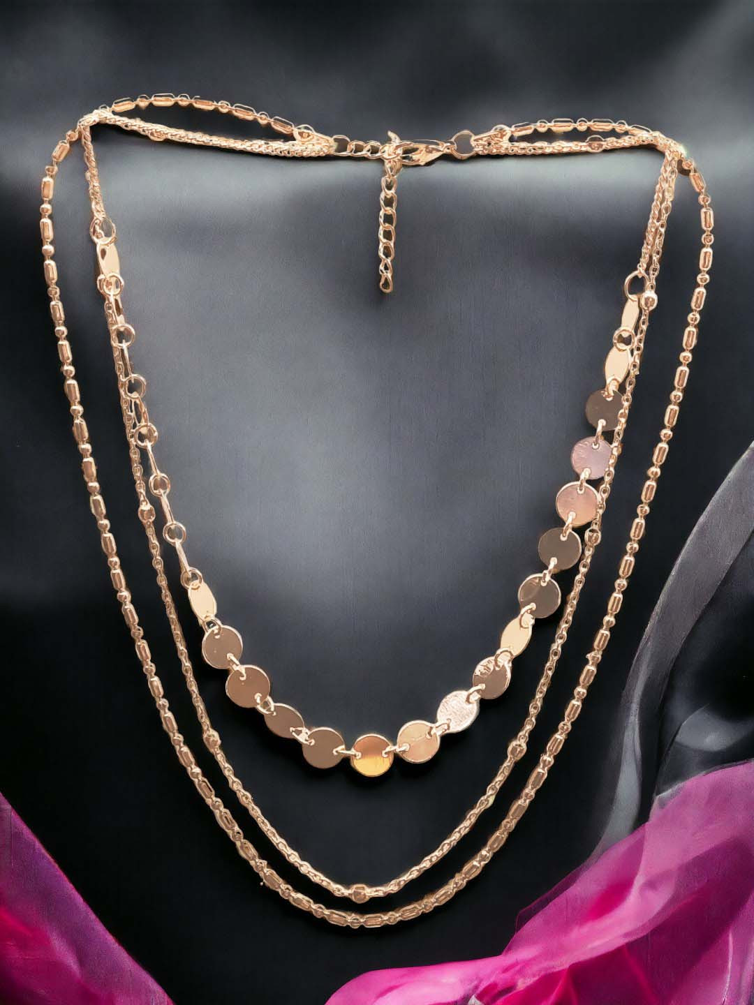 OOMPH Set of 3 Gold-Toned Beads Multi Layered Choker Necklace
