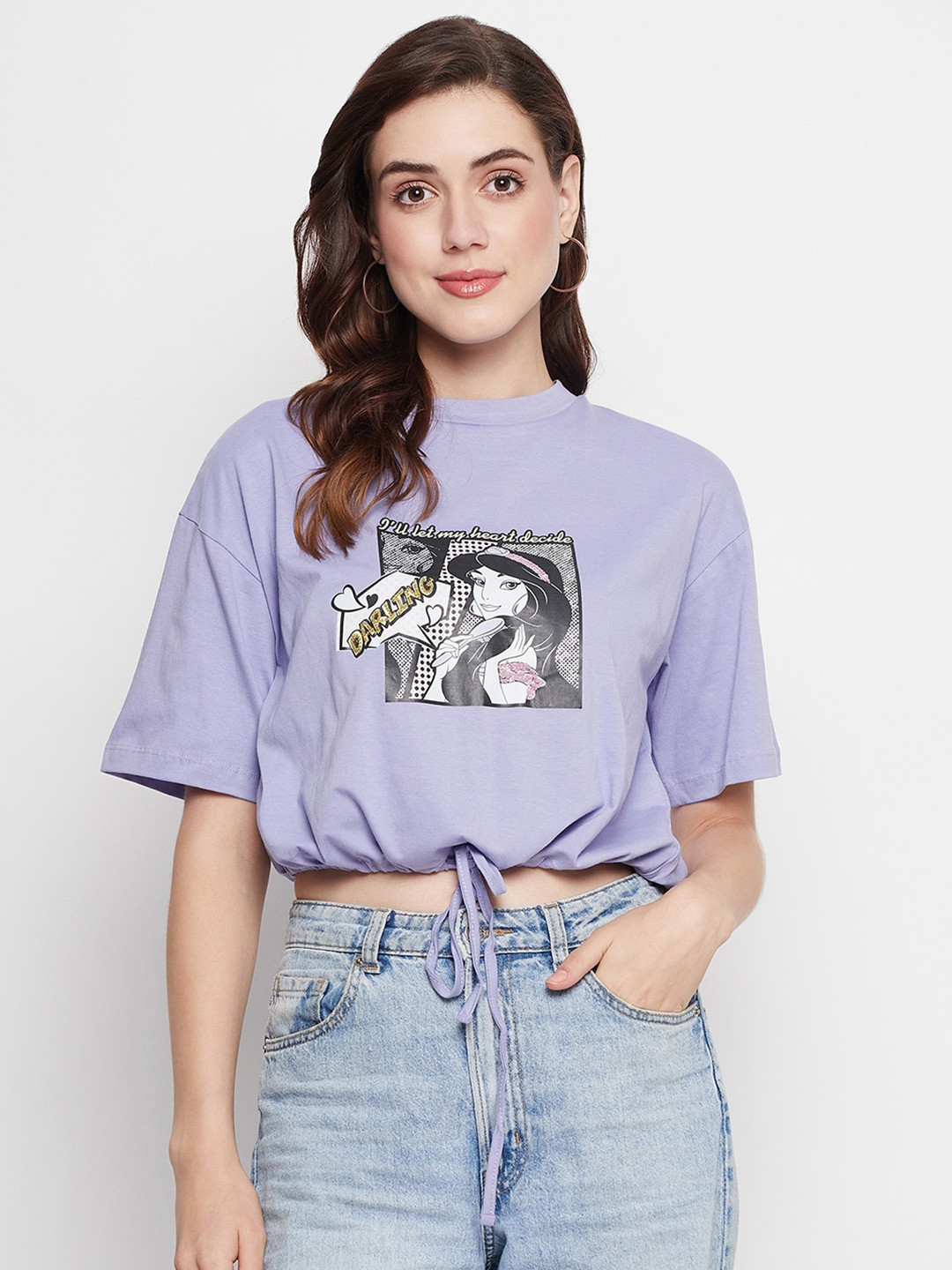 CAMLA Cartoon Character Printed Blouson Crop Cotton Top